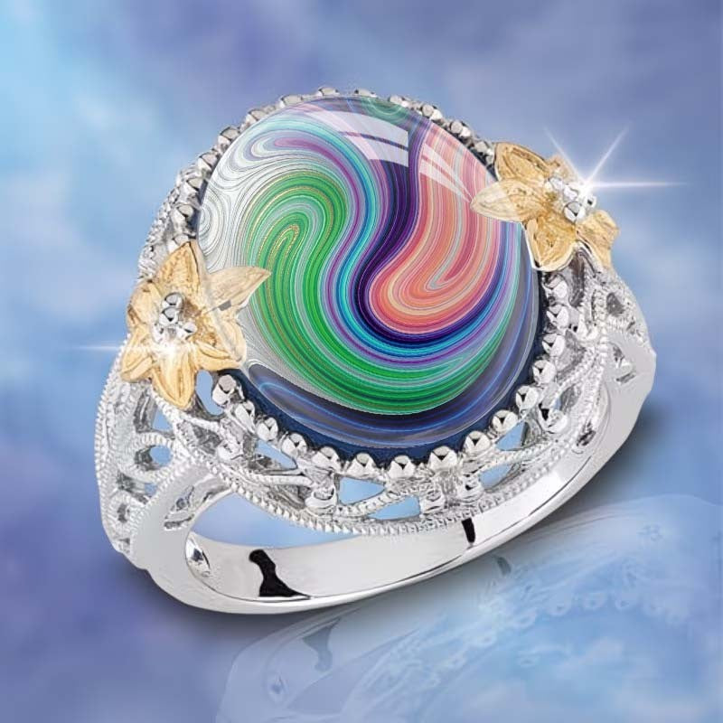 Rainbow Swirl Floral Ring