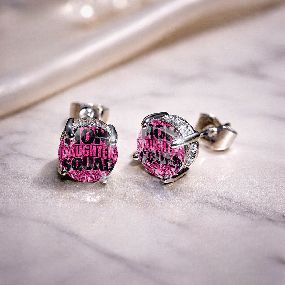 Pink Mom Daughter Squad Stud Earrings