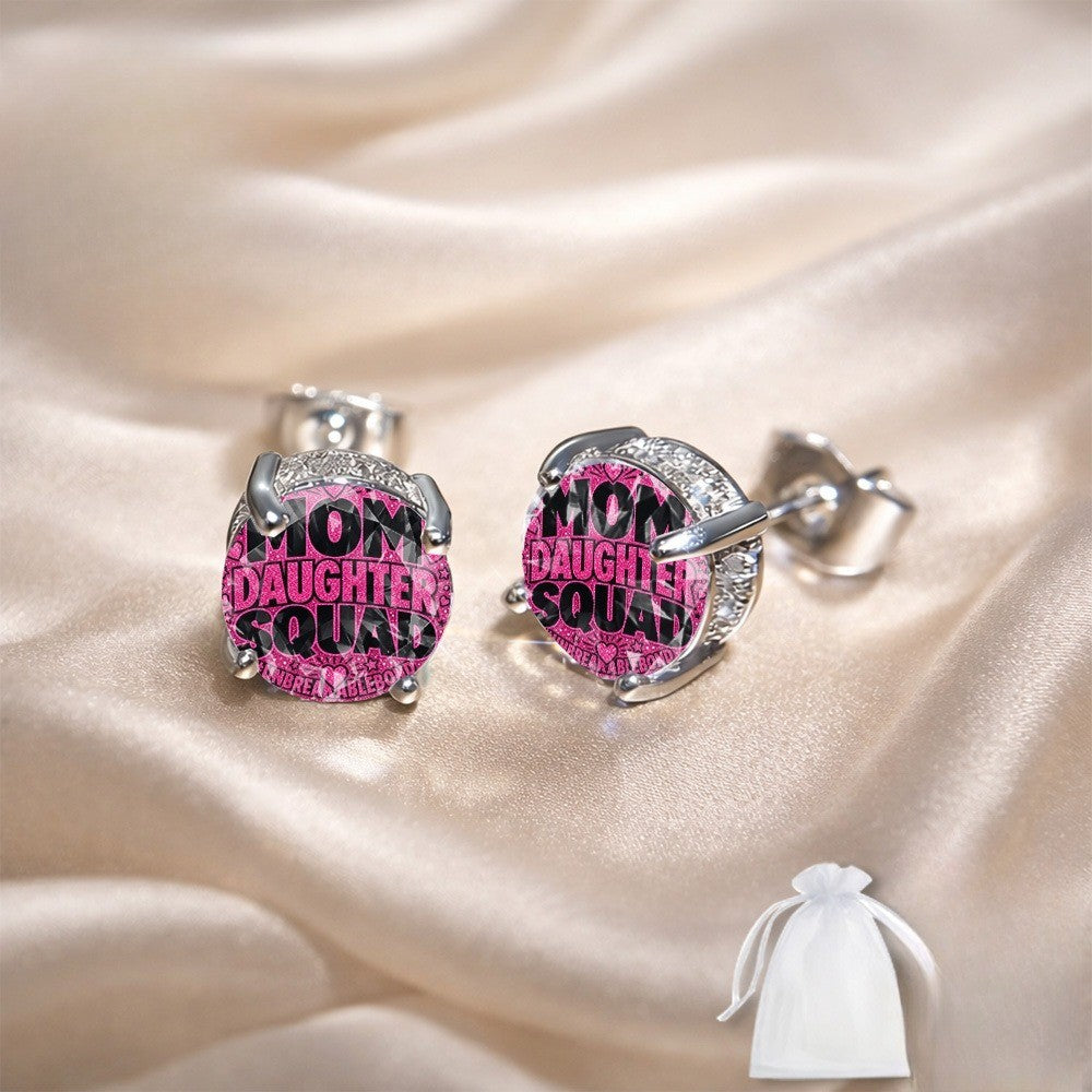 Pink Mom Daughter Squad Stud Earrings