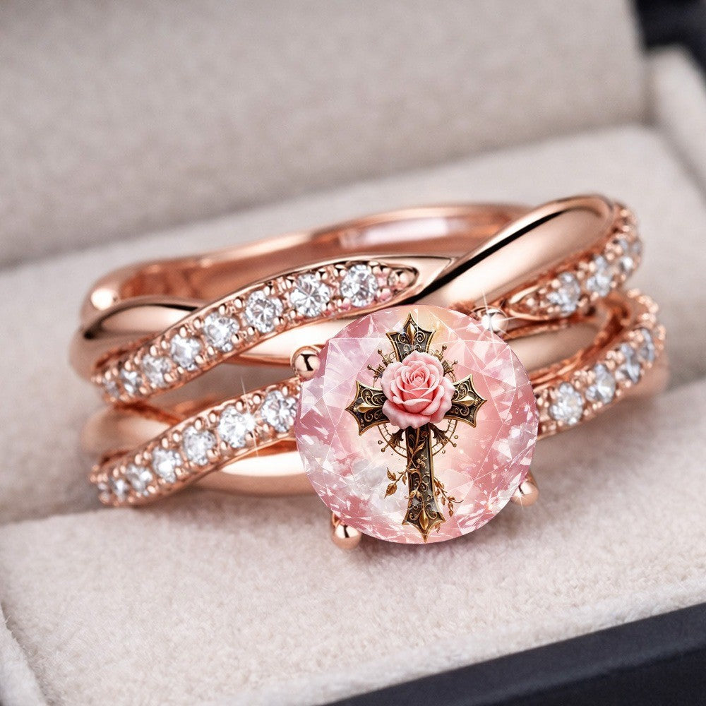 Pink Rose Cross Woven Ring