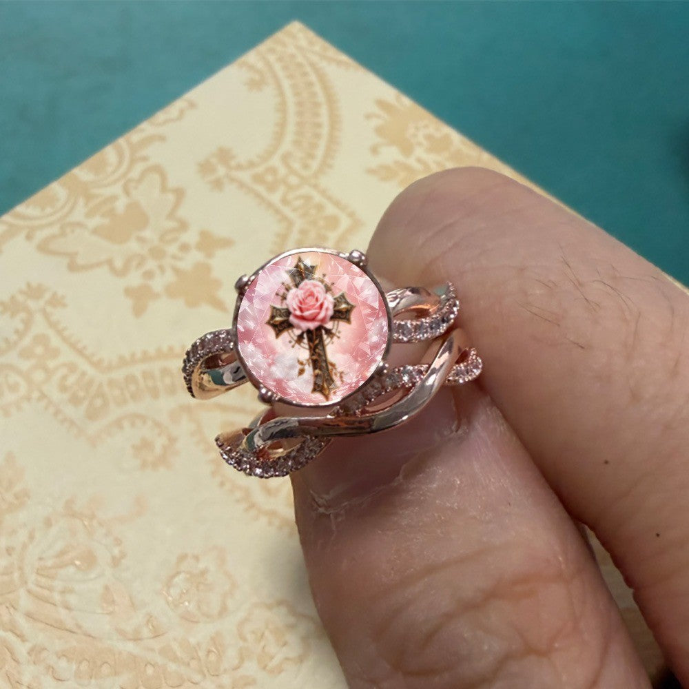 Pink Rose Cross Woven Ring