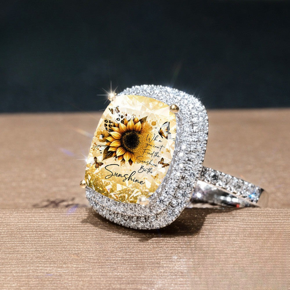 Sunflower & Butterfly Square Statement Ring