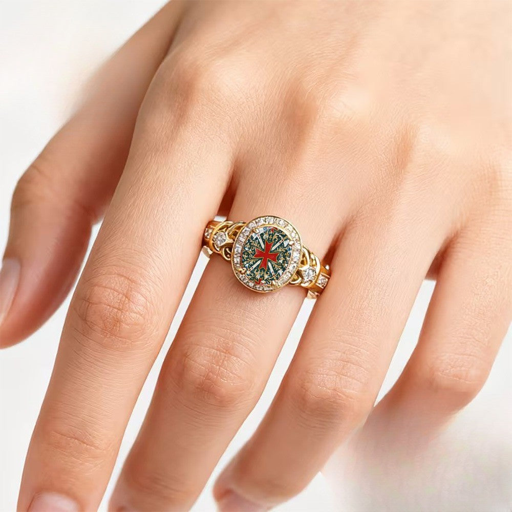 Red Cross Mosaic Ring