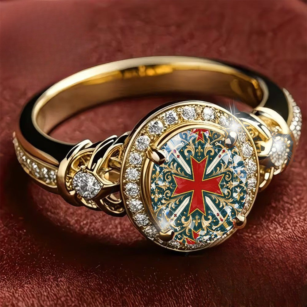 Red Cross Mosaic Ring