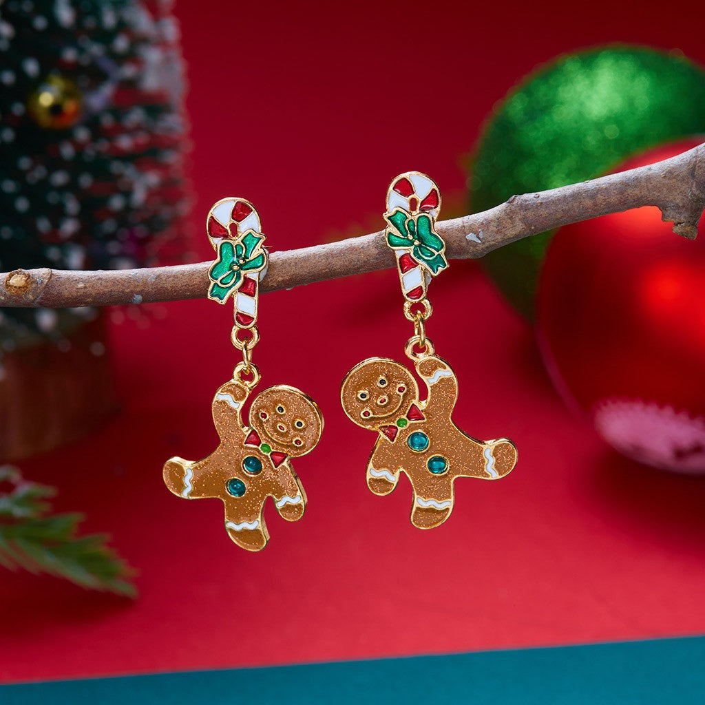 Gingerbread Man & Candy Cane Drop Earrings