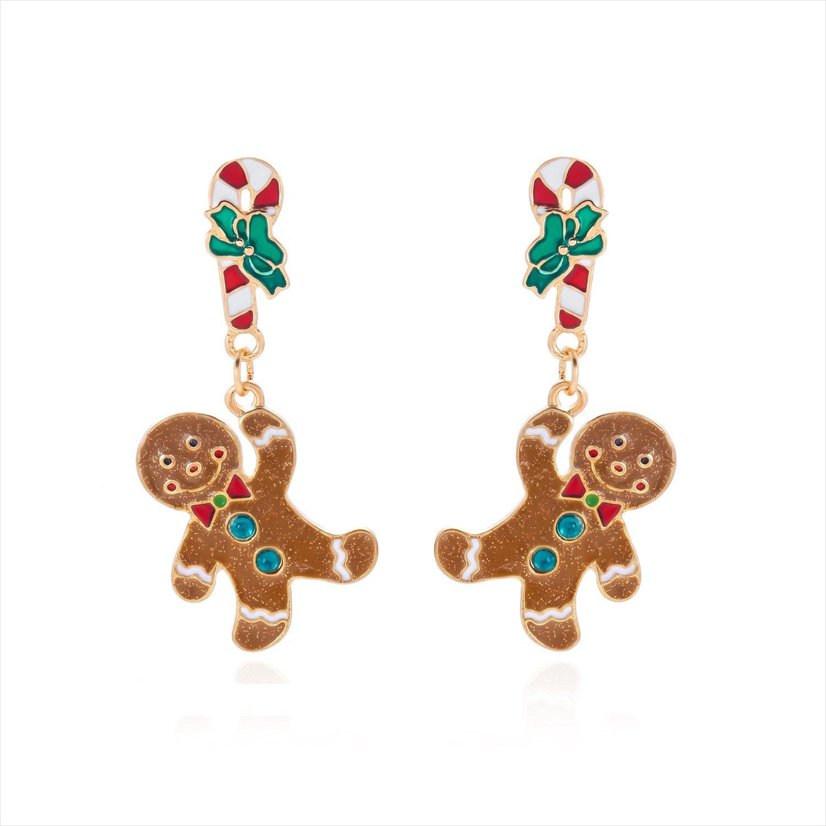 Gingerbread Man & Candy Cane Drop Earrings