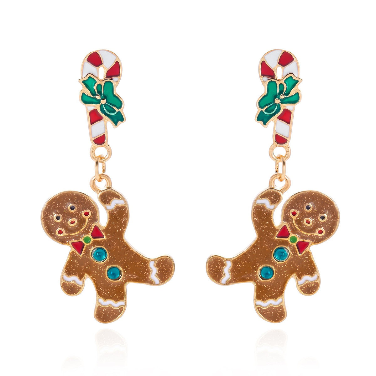 Gingerbread Man & Candy Cane Drop Earrings