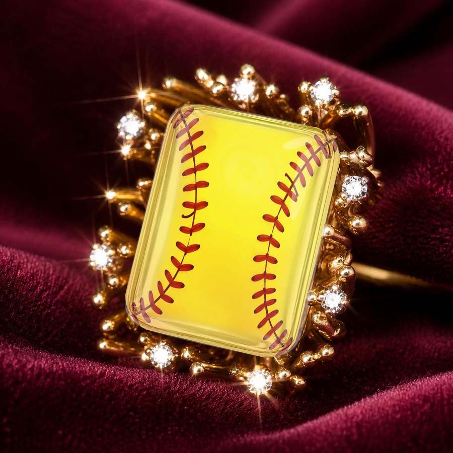 Yellow Baseball Stitch Square Ring
