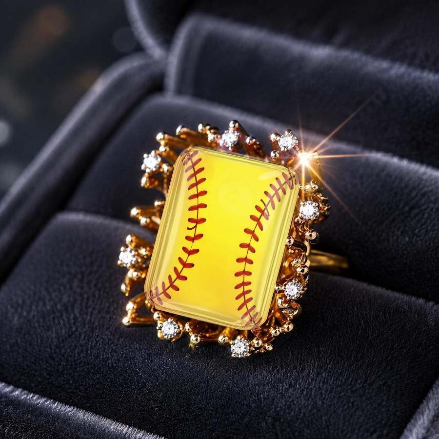 Yellow Baseball Stitch Square Ring