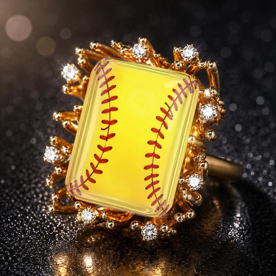 Yellow Baseball Stitch Square Ring