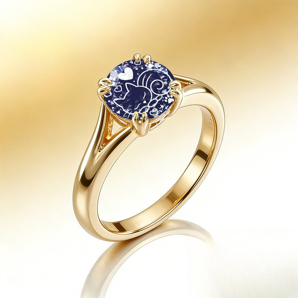 Blue Sleeping Cat & Heart Ring