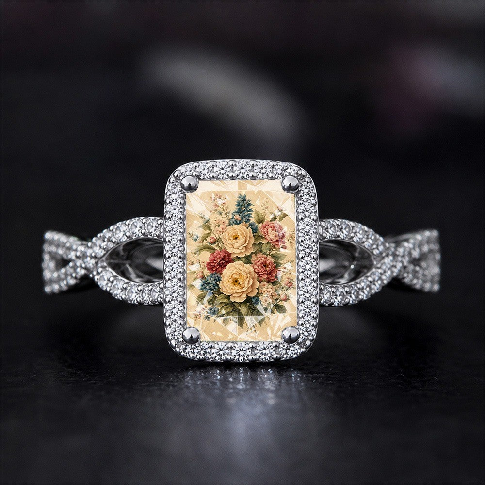 Vintage Floral Bouquet Square Ring