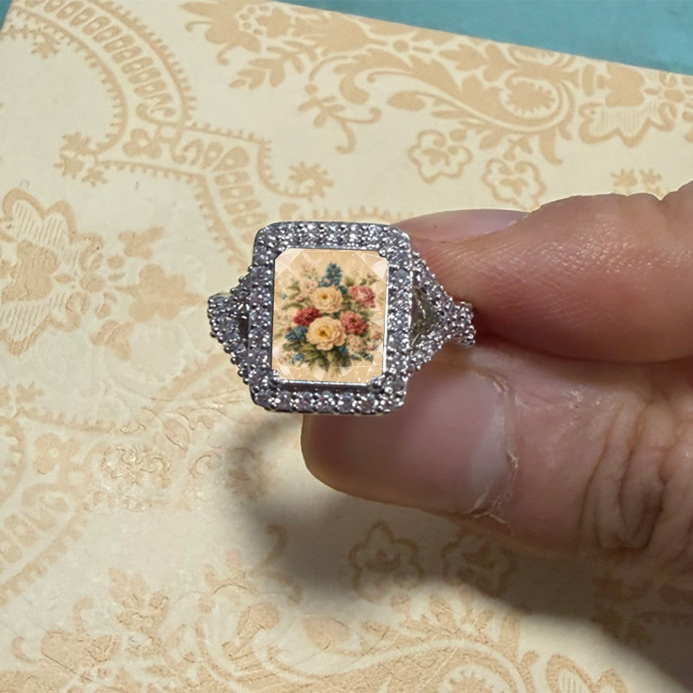 Vintage Floral Bouquet Square Ring