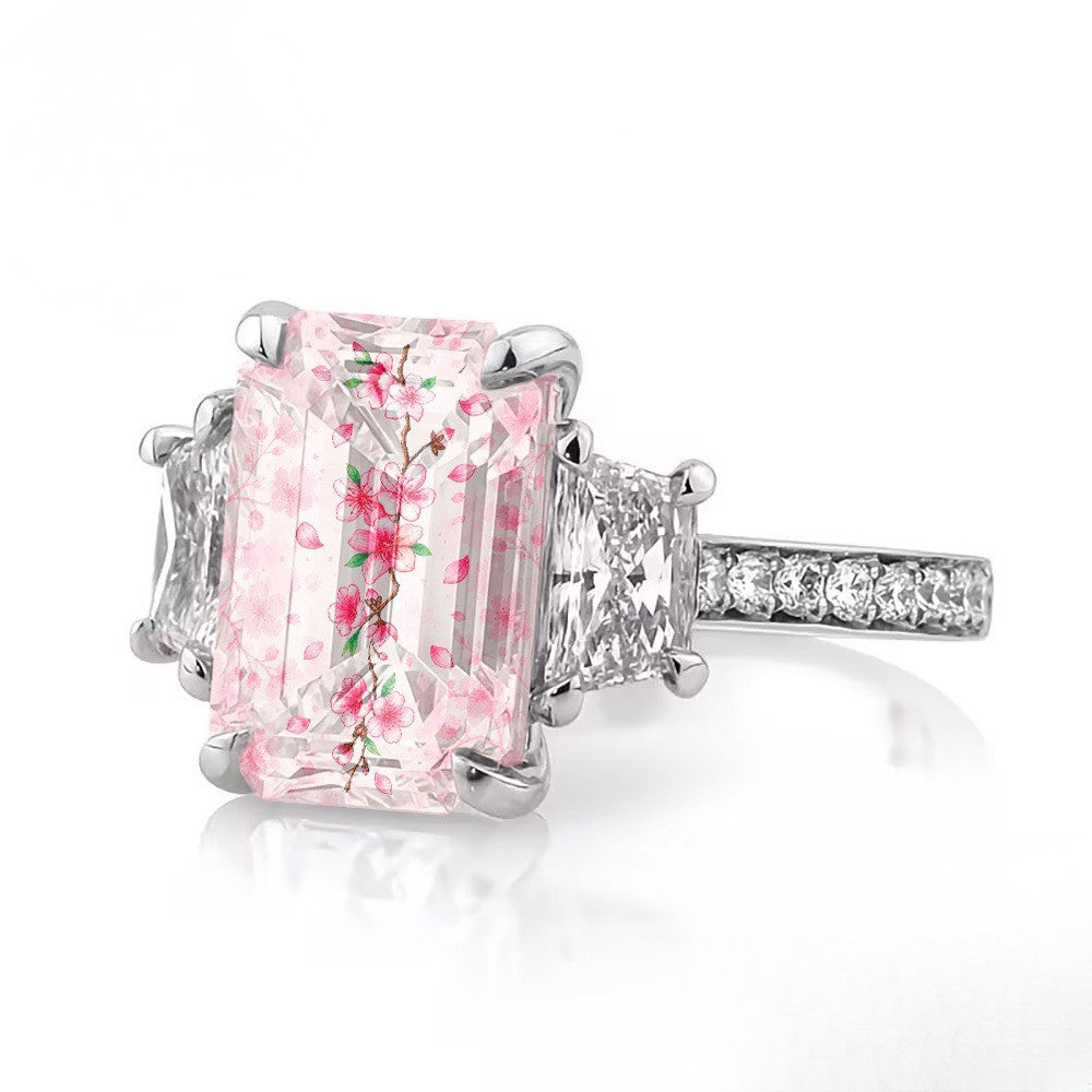 Pink Cherry Blossom Emerald Cut Ring