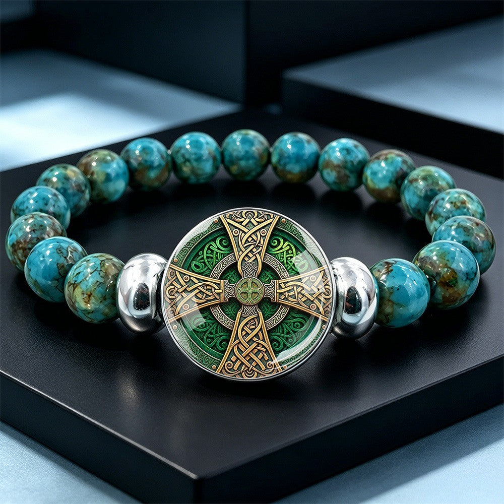 Green Celtic Cross Bead Bracelet