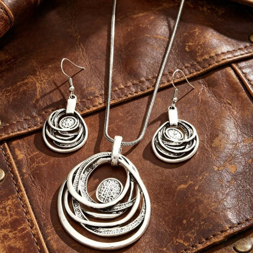 Textured Swirl Oval Necklace & Earrings Set