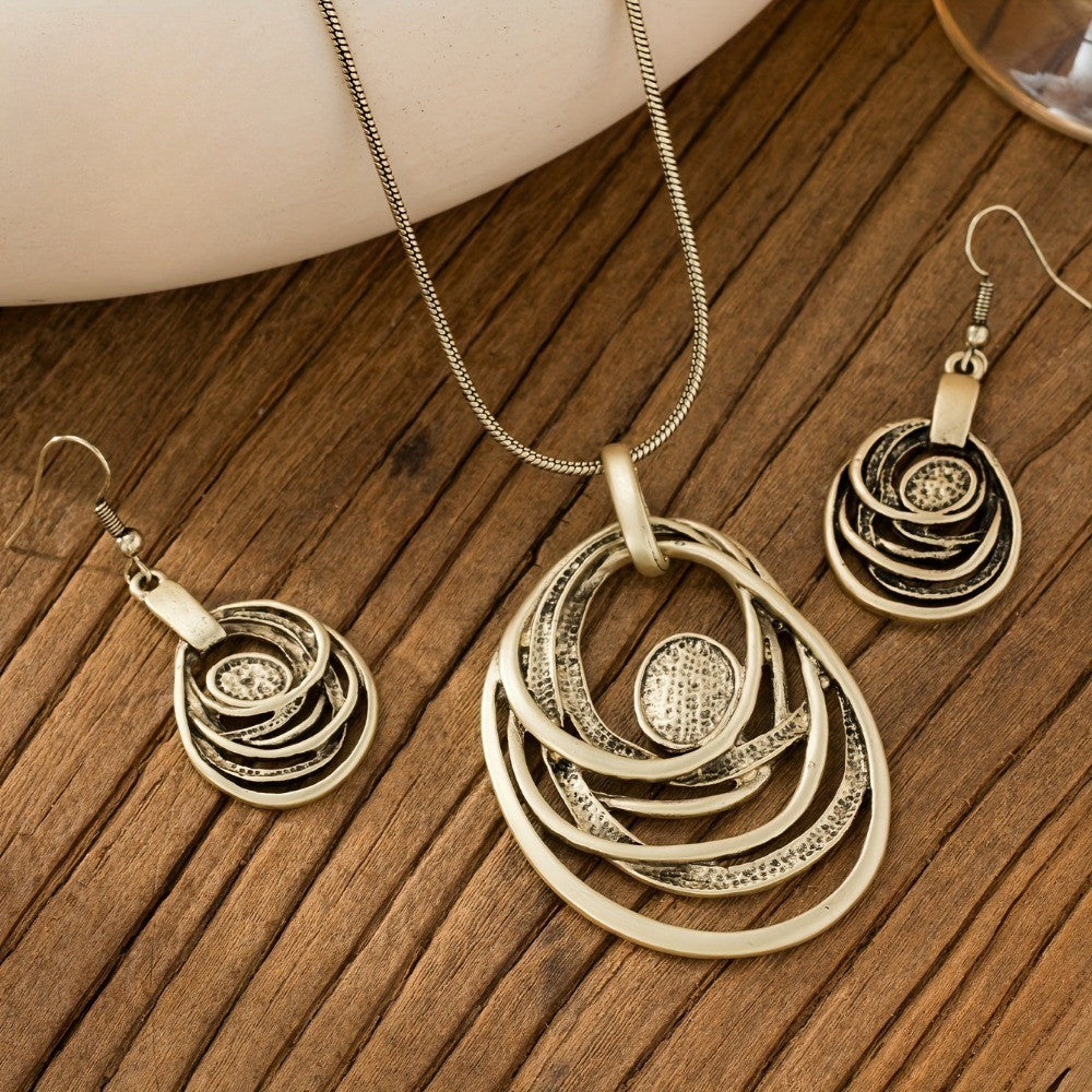 Textured Swirl Oval Necklace & Earrings Set