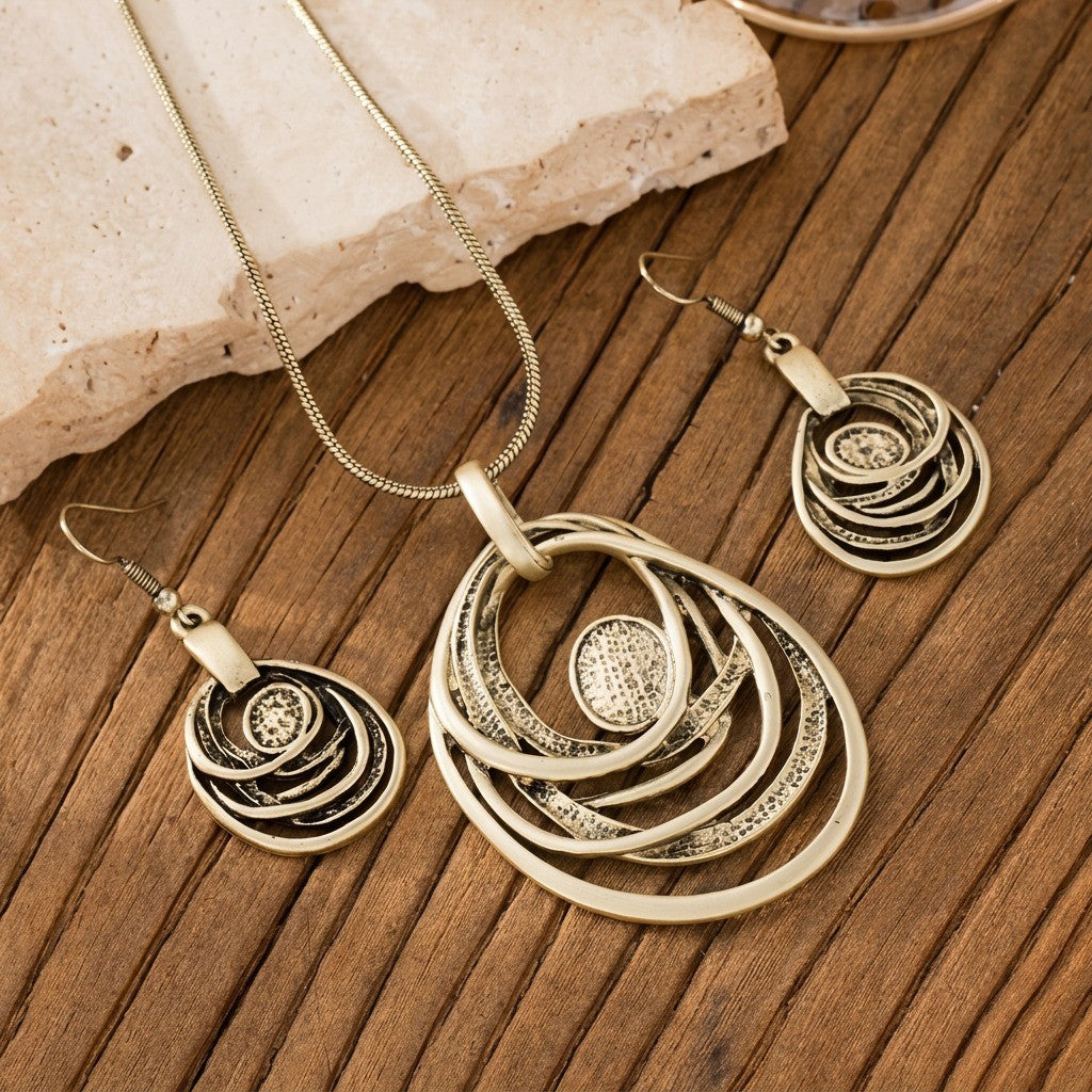 Textured Swirl Oval Necklace & Earrings Set