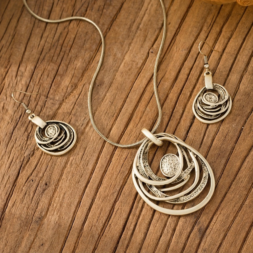 Textured Swirl Oval Necklace & Earrings Set