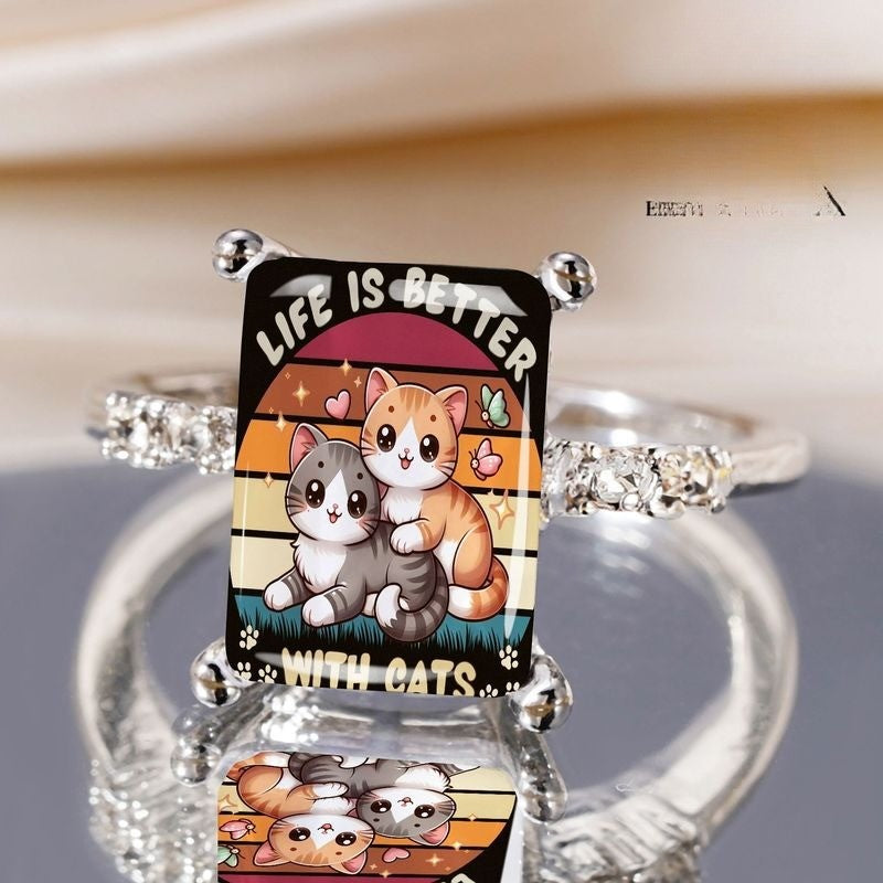 Cat Sunset Graphic Ring