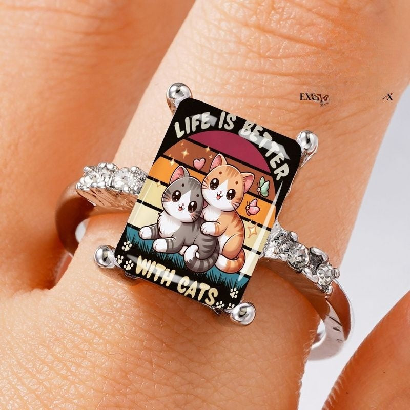Cat Sunset Graphic Ring