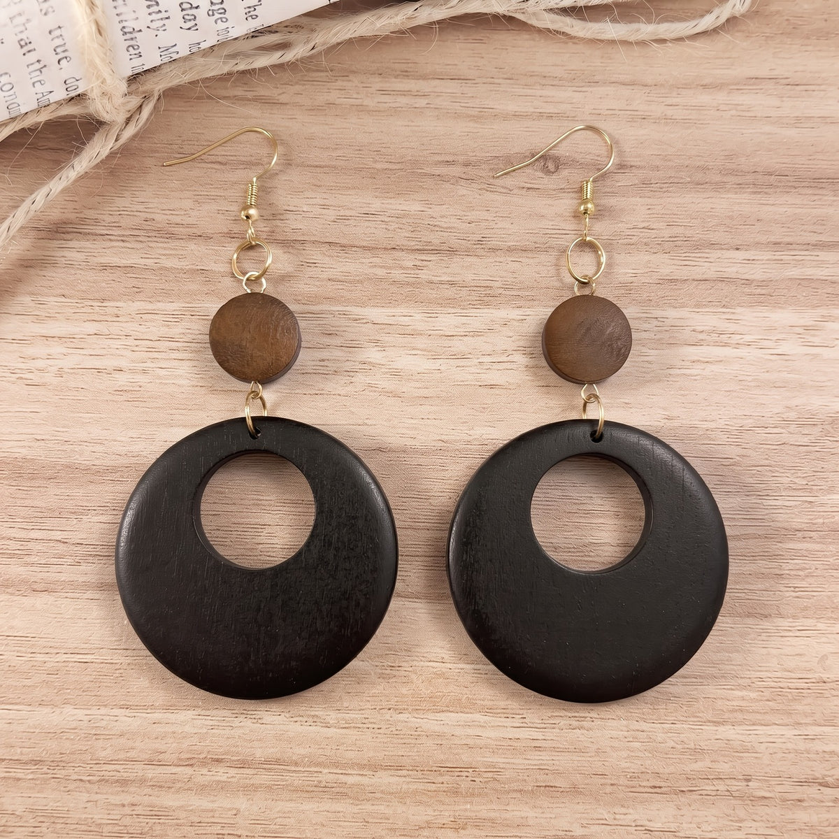 Wood Bead Hollow Circle Drop Earrings