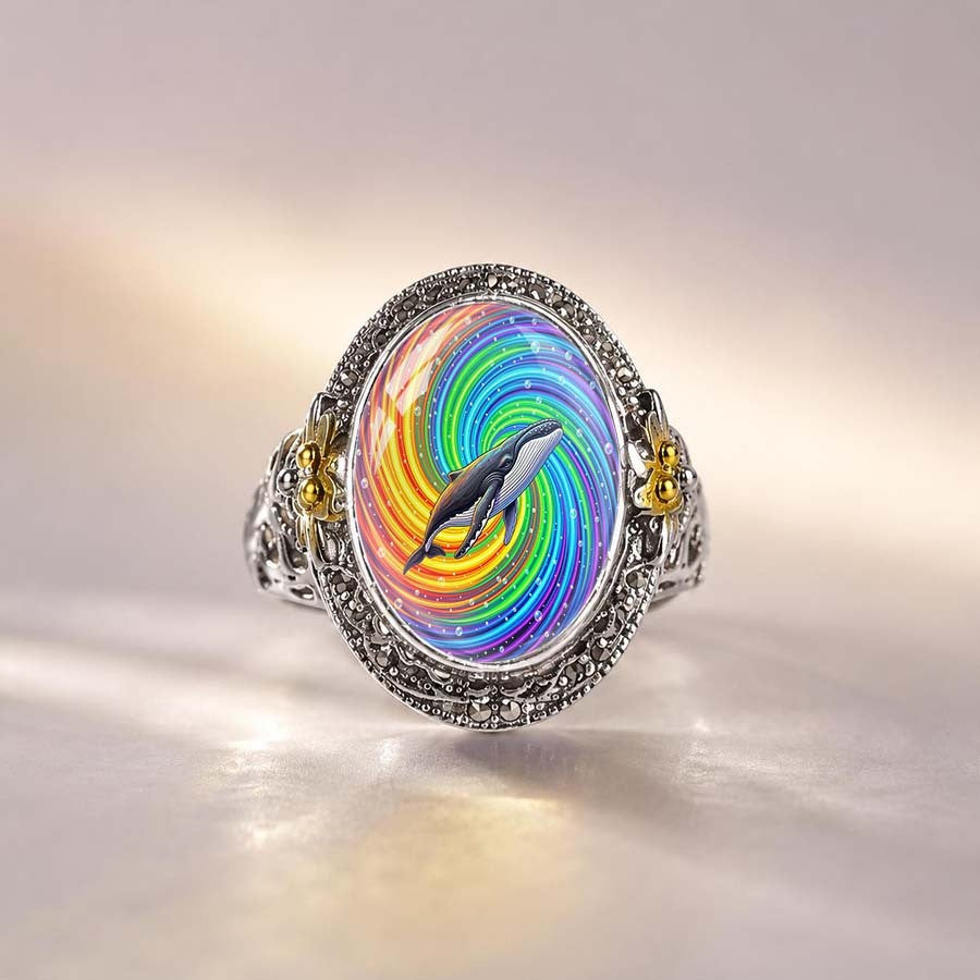 Rainbow Swirl Whale Ring