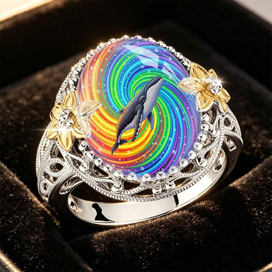 Rainbow Swirl Whale Ring