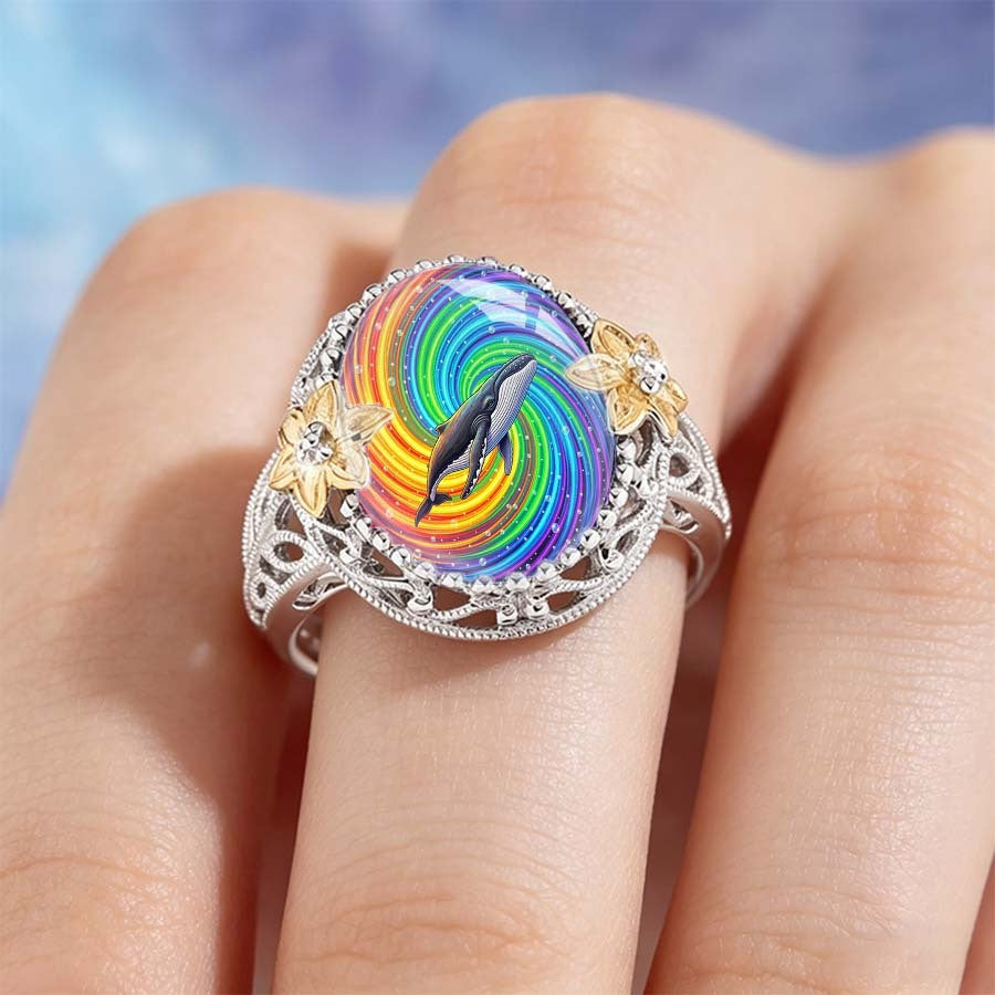 Rainbow Swirl Whale Ring