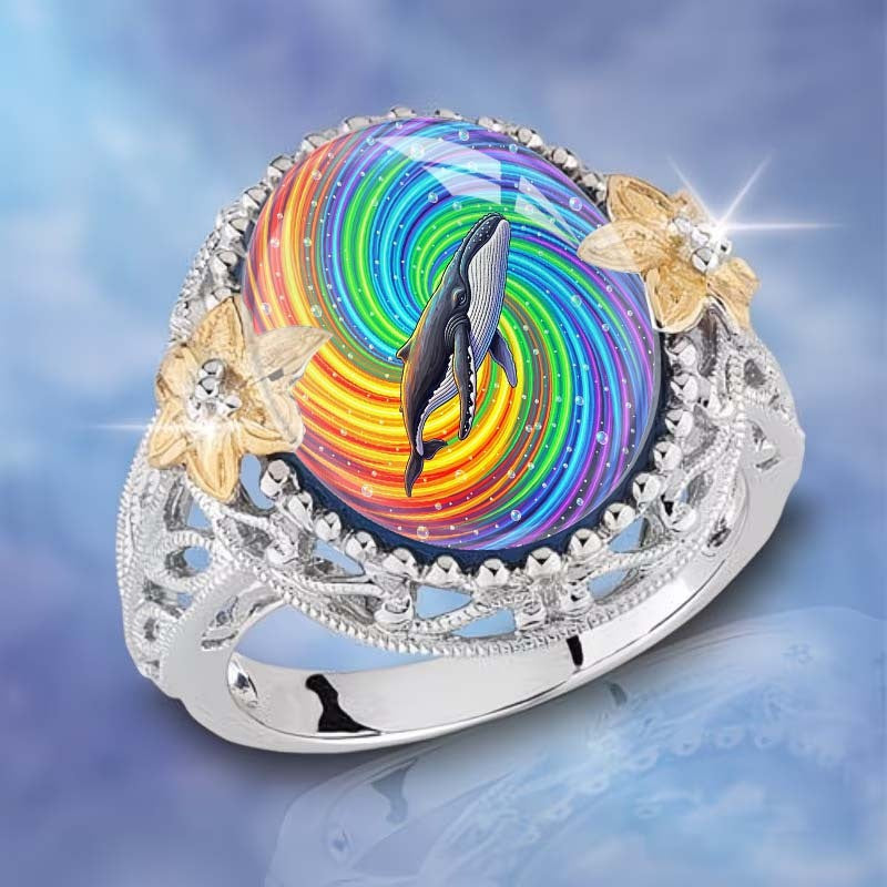 Rainbow Swirl Whale Ring