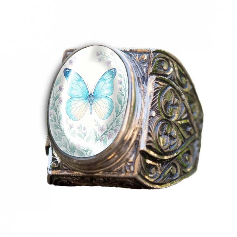 Blue Butterfly Oval Ring