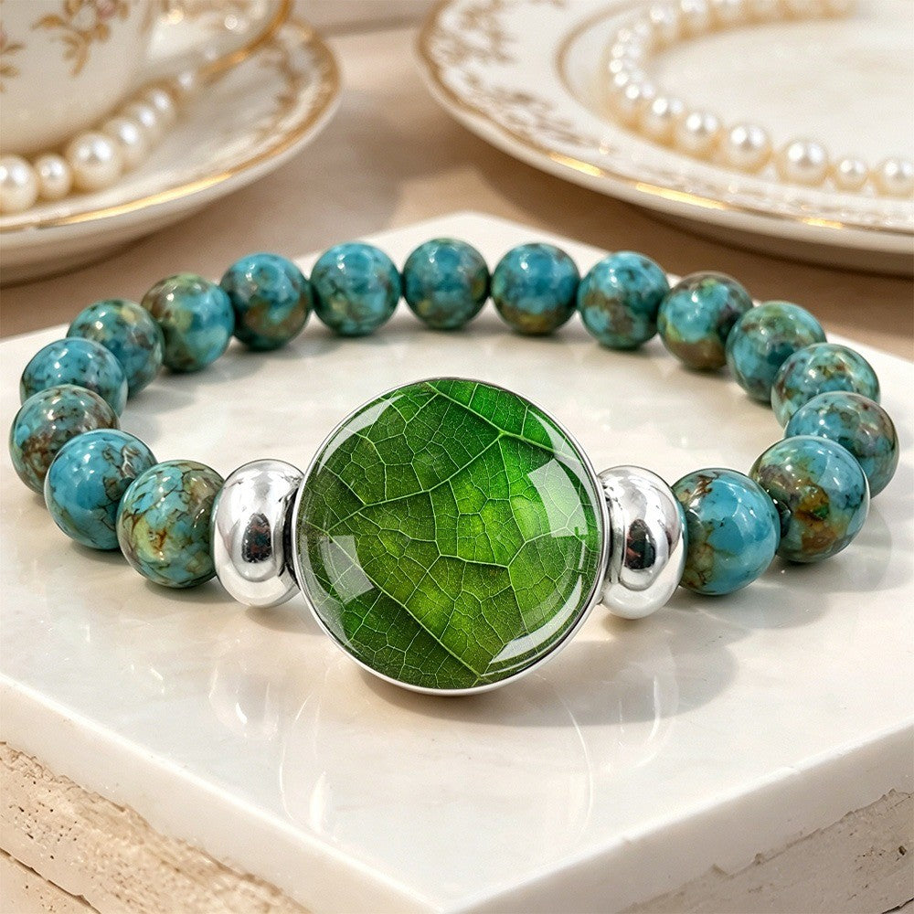 Green Leaf Turquoise Bead Bracelet