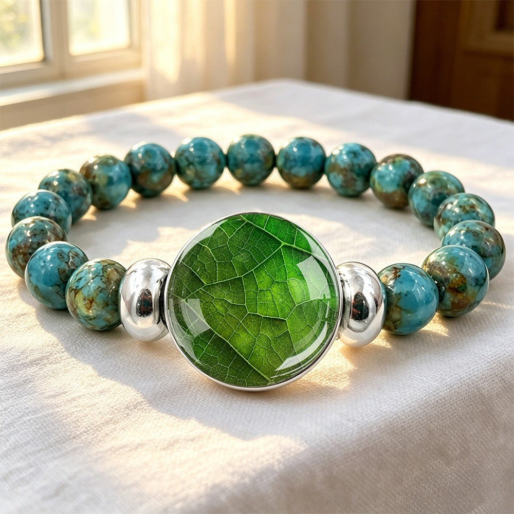 Green Leaf Turquoise Bead Bracelet