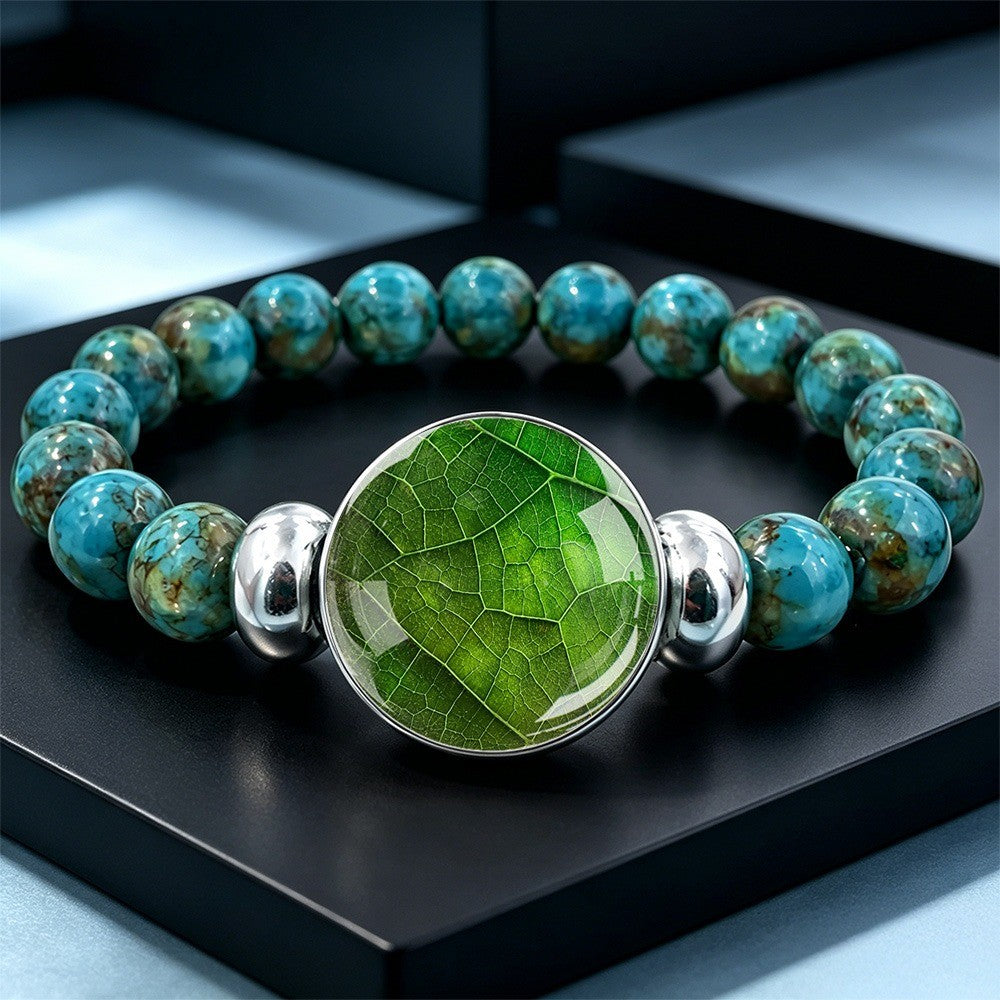 Green Leaf Turquoise Bead Bracelet