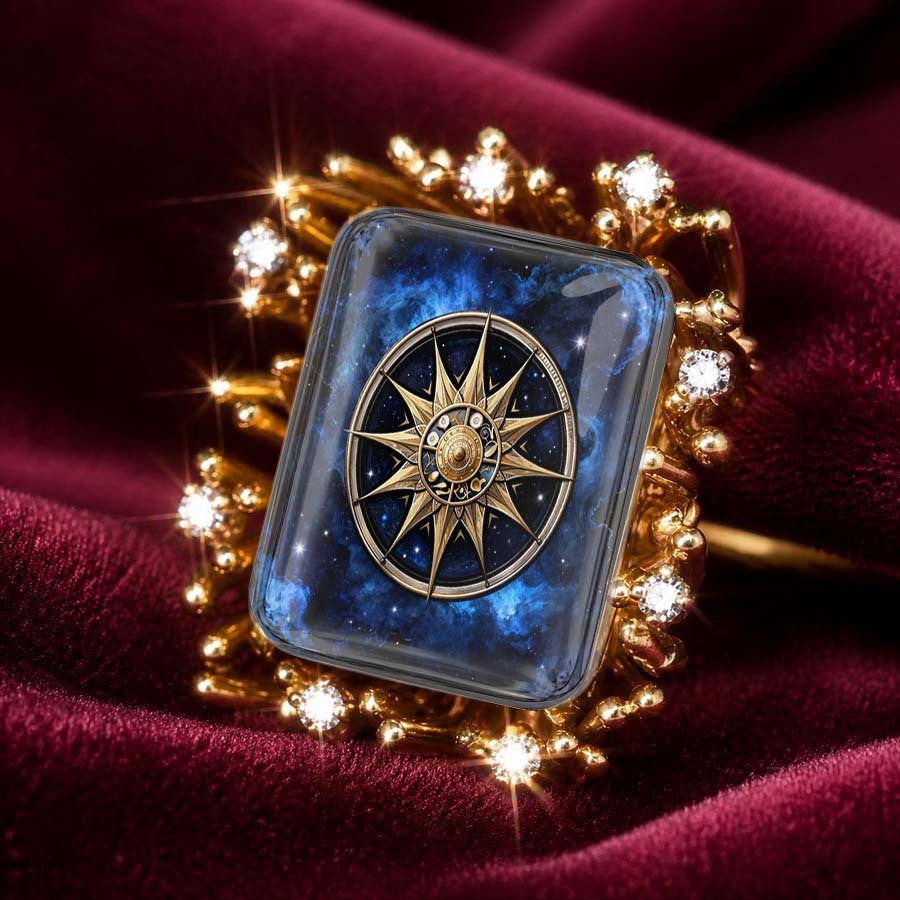 Compass Star Square Ring