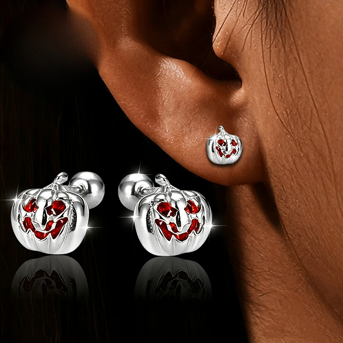 Red Crystal Pumpkin Stud Earrings