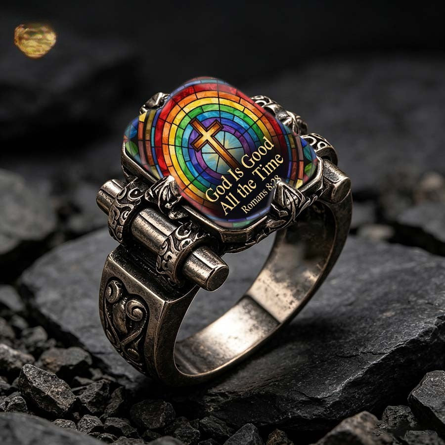 Rainbow Cross Statement Ring