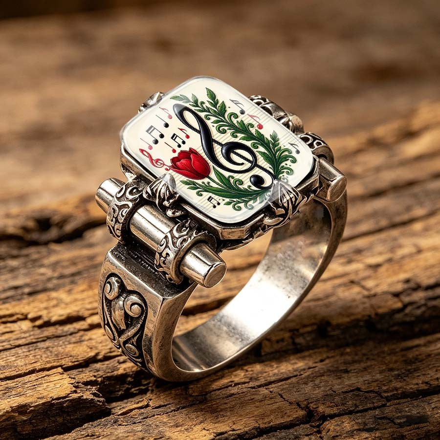 Music Note & Tulip Square Ring