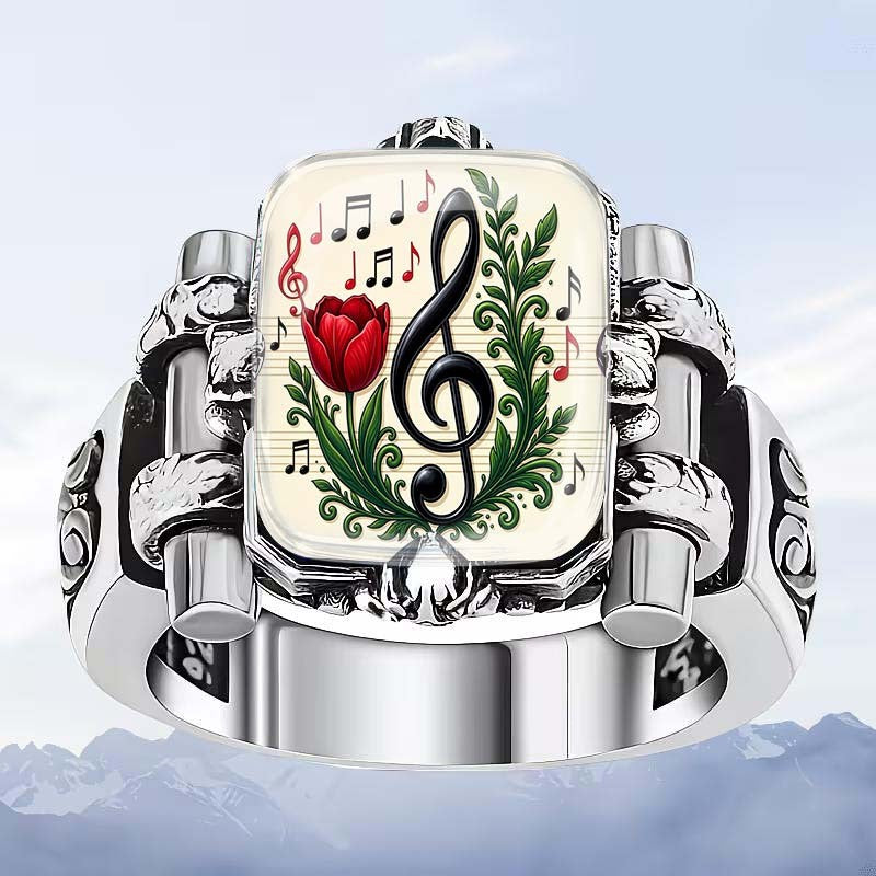 Music Note & Tulip Square Ring