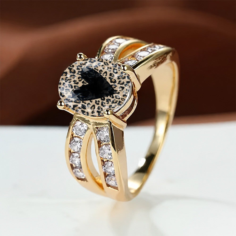 Leopard Print Oval Split Band Ring