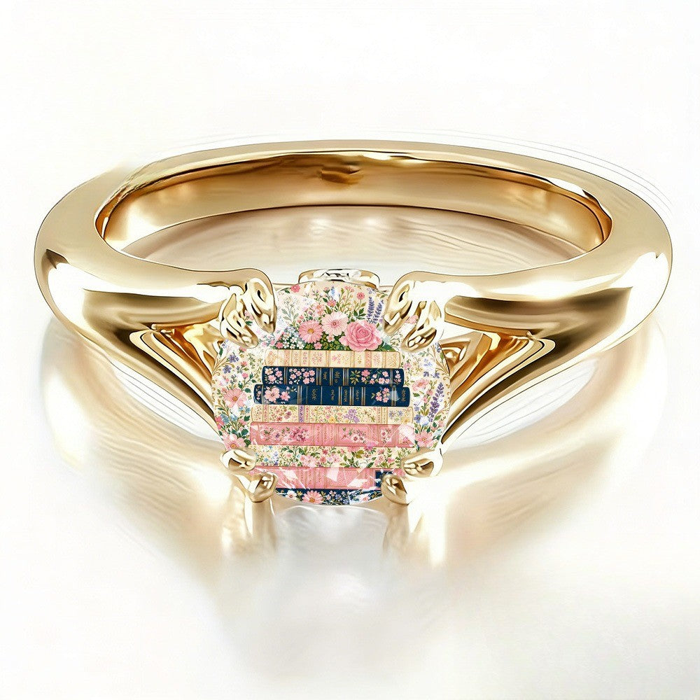 Floral Book Stack Ring