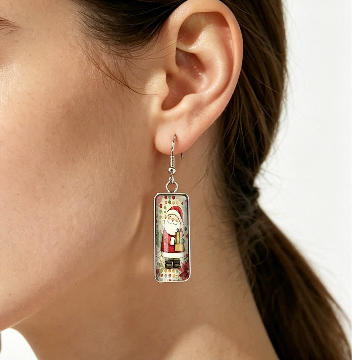 Santa Claus Polka Dot Rectangular Earrings