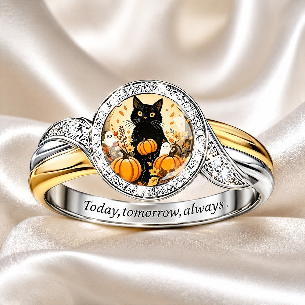 Black Cat Pumpkin Statement Ring