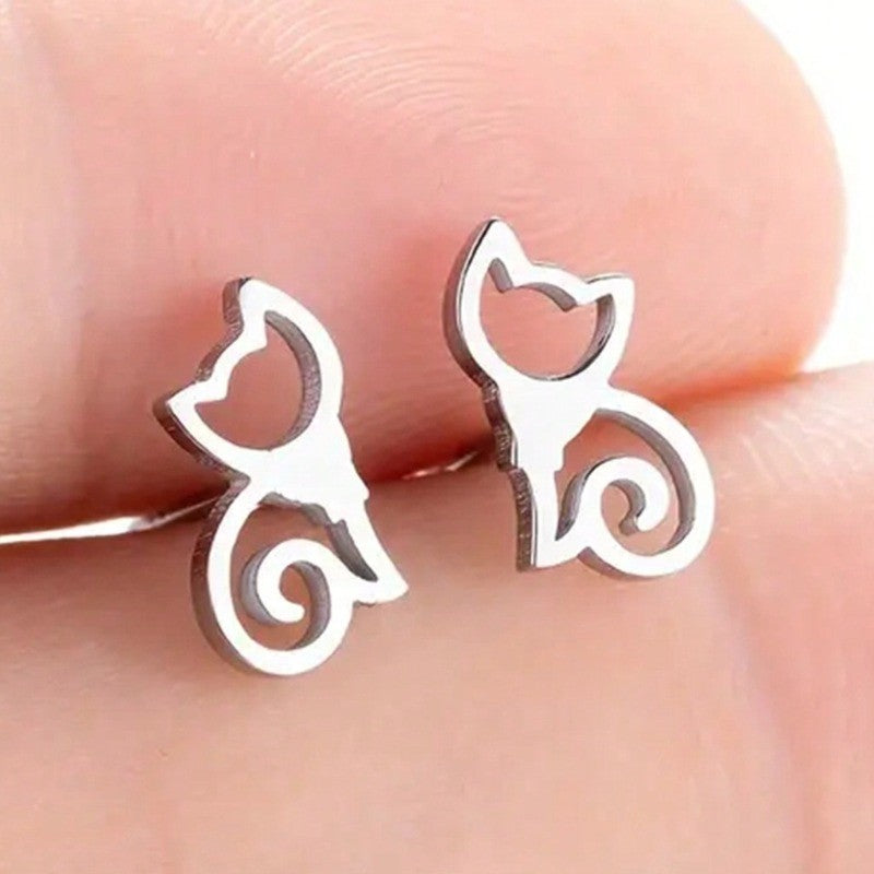 Swirl Tail Cat Stud Earrings