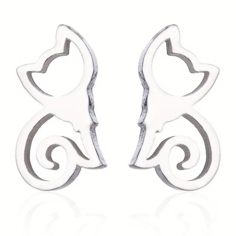 Swirl Tail Cat Stud Earrings