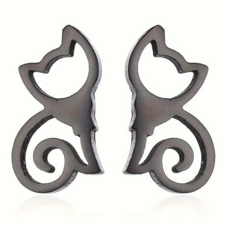 Swirl Tail Cat Stud Earrings