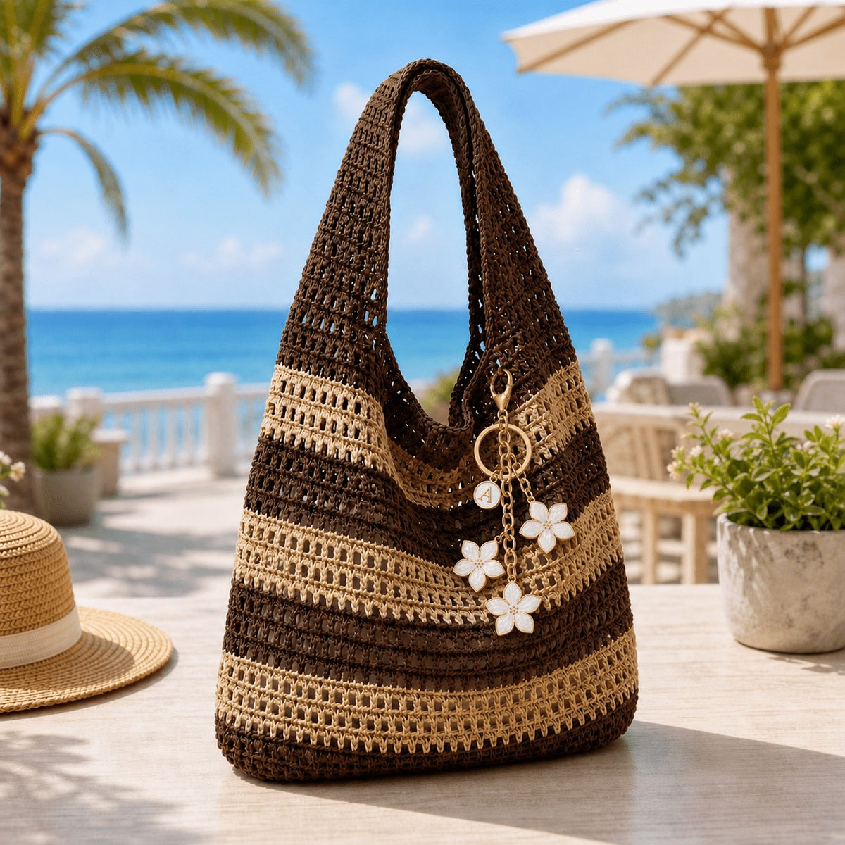 Striped Crochet Tote Bag