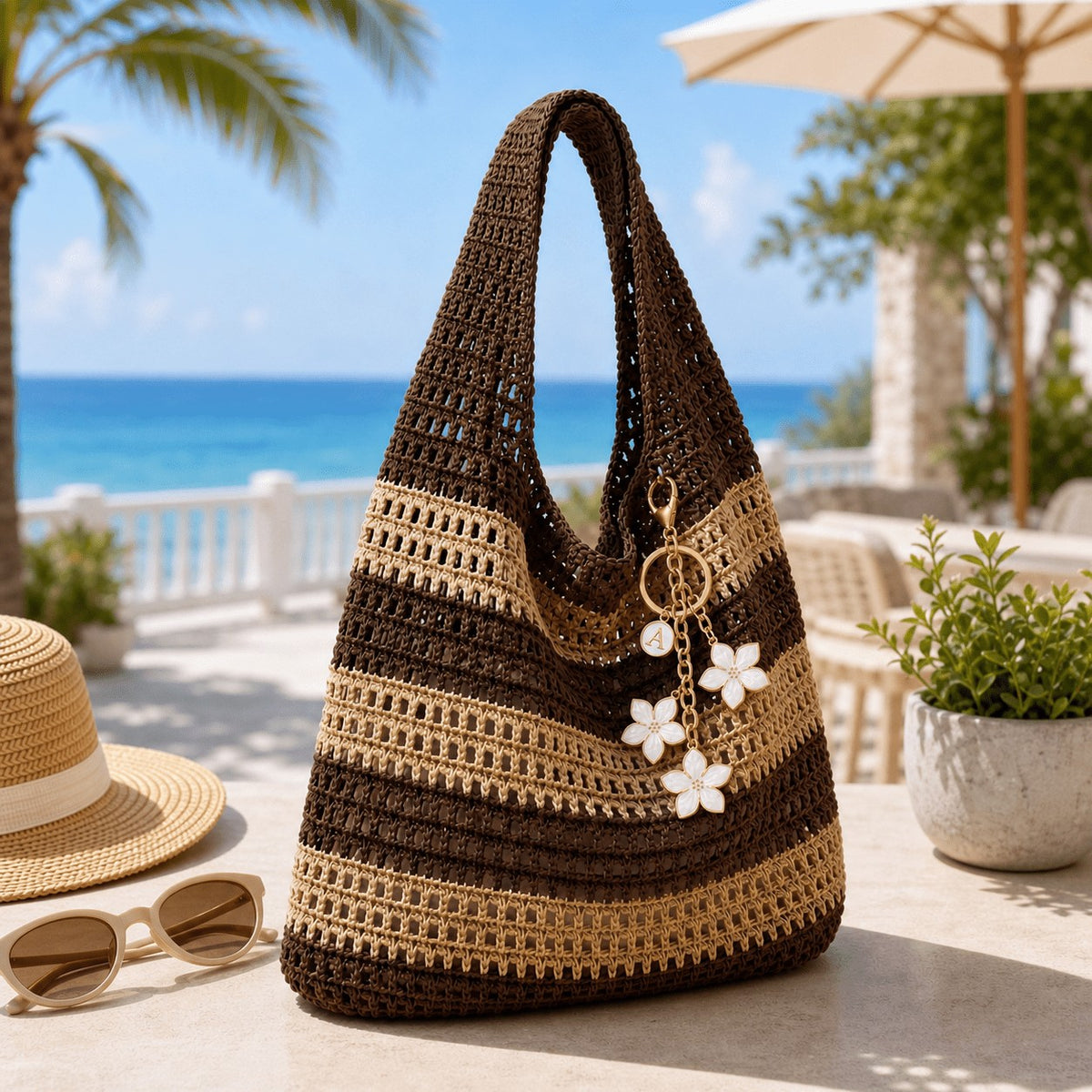 Striped Crochet Tote Bag