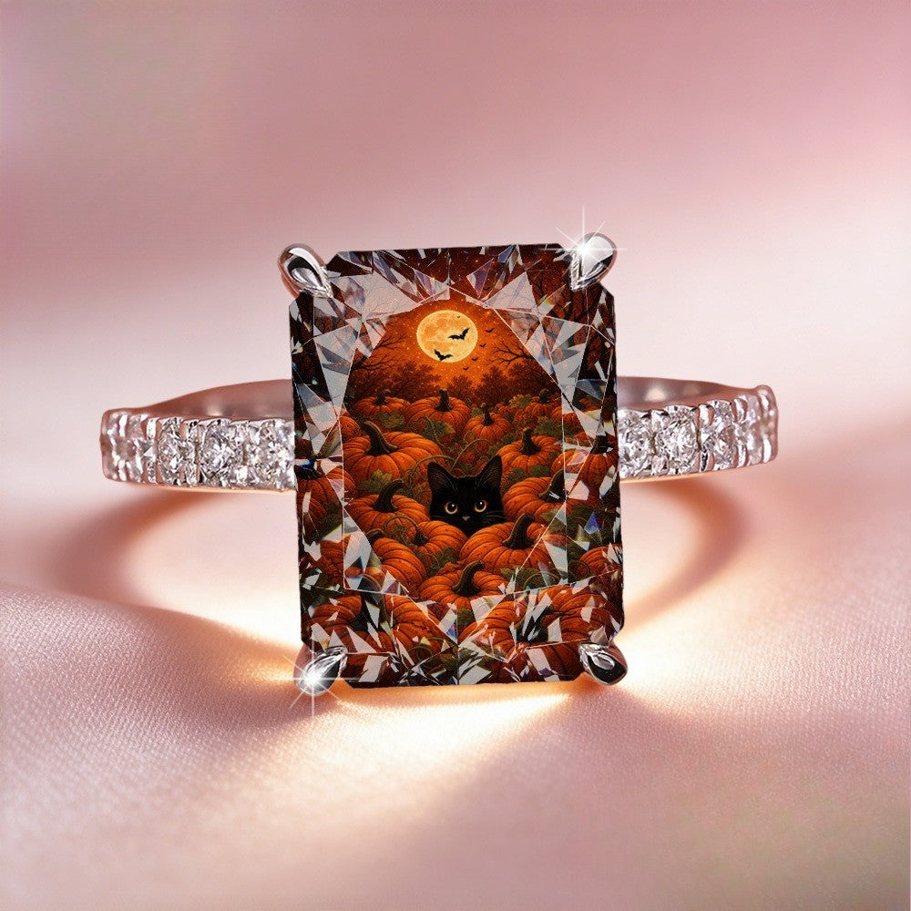 Black Cat Pumpkin Patch Ring