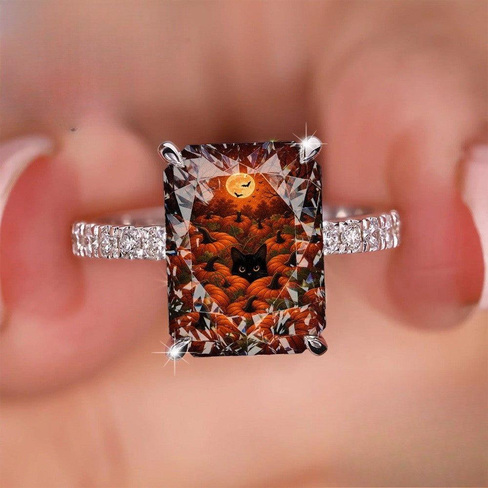 Black Cat Pumpkin Patch Ring